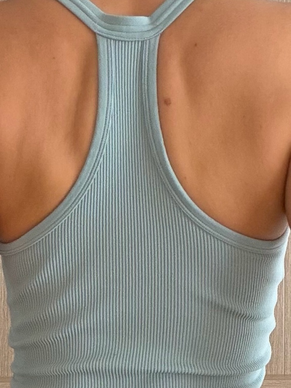 Light Blue Ribbed Snap-Front Halter Crop Top - Picture 3 of 7
